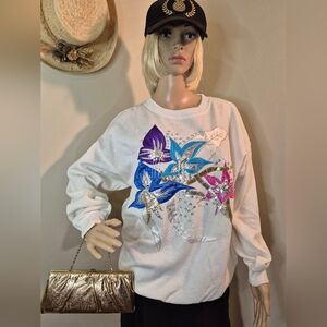 Fun Cool Embellished Vintage Sweatshirt Beads Sequins Floral Metallic MarcyN Me